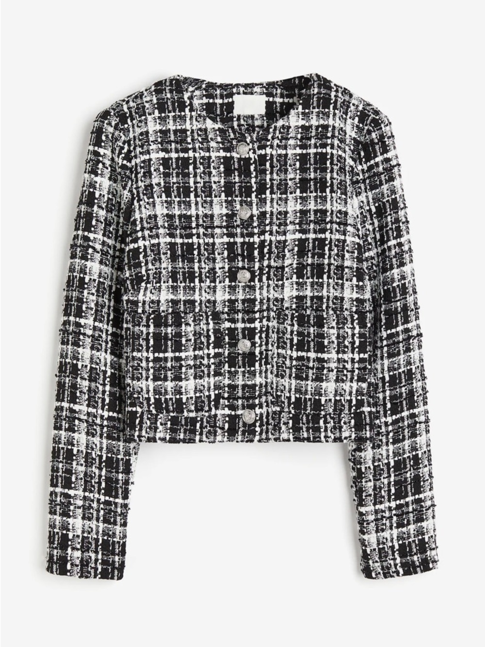 H&M Womens Black & White Tweed Open-Front Jacket